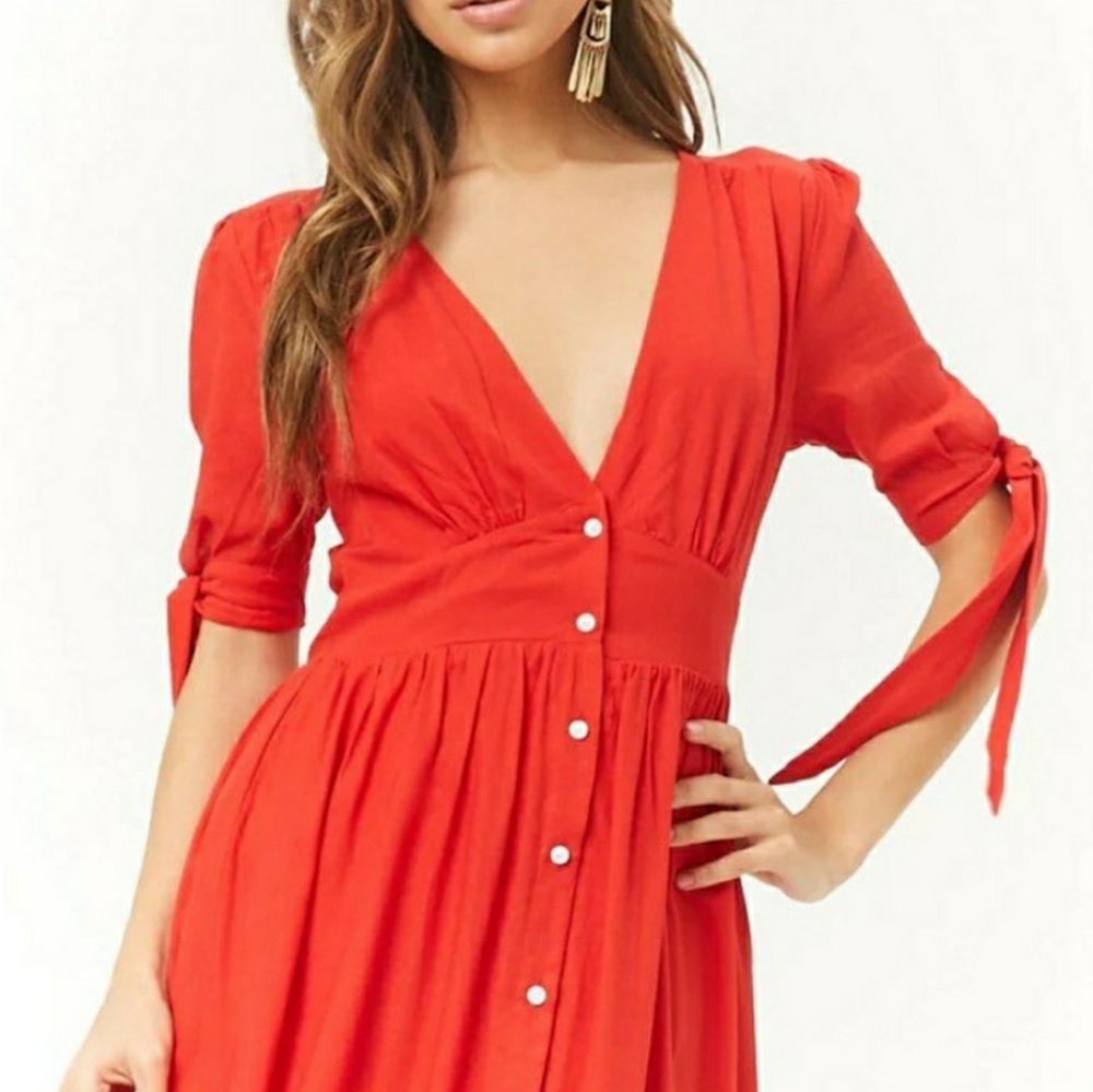 Red Button Front Dress - Picture 1 of 5